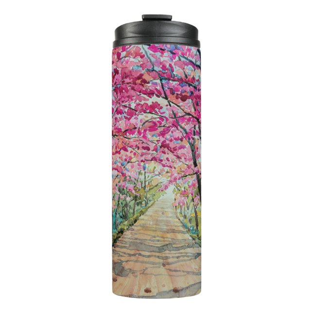 Himalayan Cherry Roadside Watercolor Landscape Thermal Tumbler (Front)