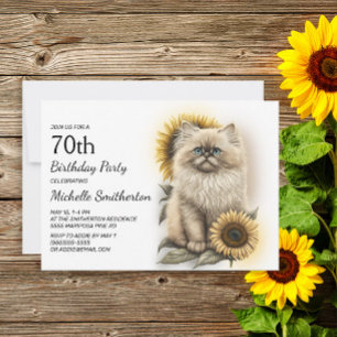 Himalayan Kitten Cat Sunflowers 70th Birthday Invitation
