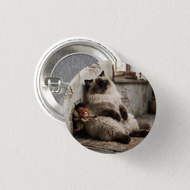 Himalayan Kitty and Pixie Wake Up Surprise  3 Cm Round Badge (Front & Back)