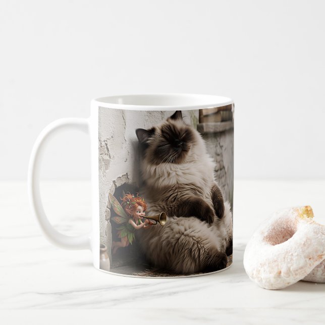 Himalayan Kitty and Pixie Wake Up Surprise  Coffee Mug (With Donut)