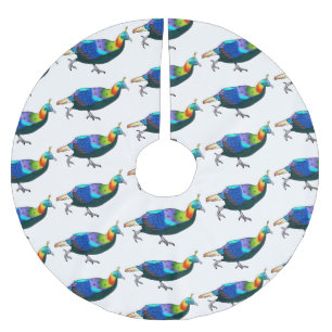 Himalayan monal bird cartoon illustration brushed polyester tree skirt