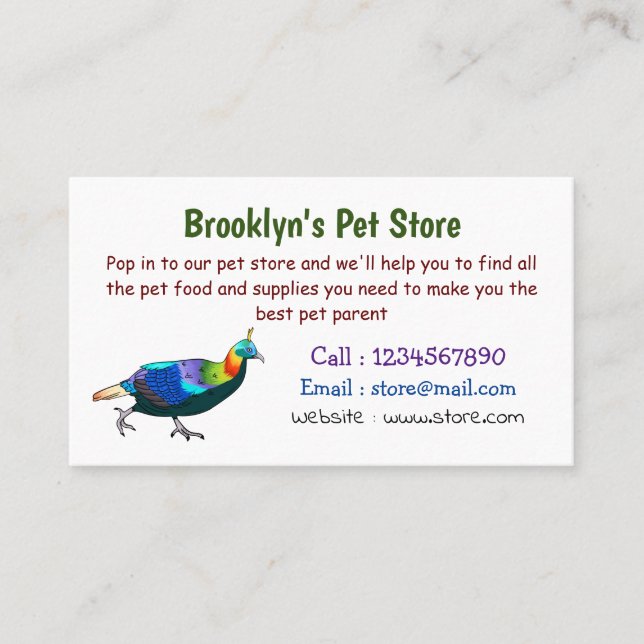 Himalayan monal bird cartoon illustration  business card (Front)
