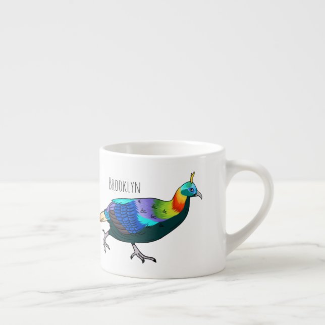 Himalayan monal bird cartoon illustration espresso cup (Right)