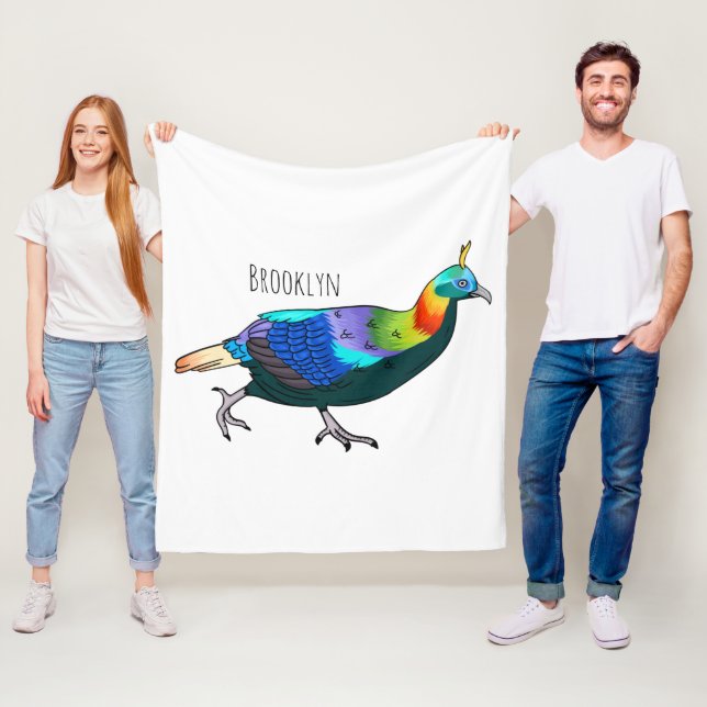 Himalayan monal bird cartoon illustration fleece blanket (In Situ)