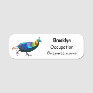 Himalayan monal bird cartoon illustration  name tag