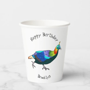 Himalayan monal bird cartoon illustration  paper cups