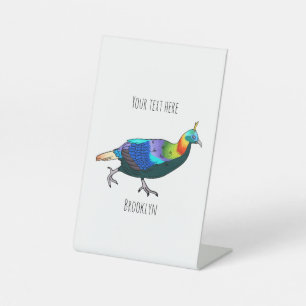 Himalayan monal bird cartoon illustration  pedestal sign