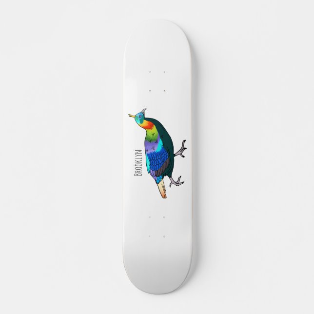 Himalayan monal bird cartoon illustration skateboard (Front)