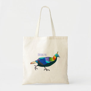 Himalayan monal bird cartoon illustration tote bag