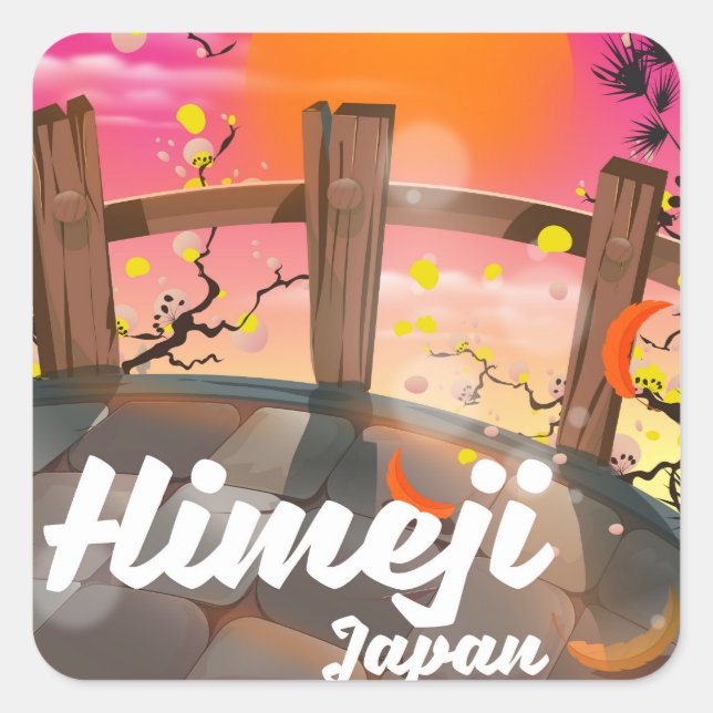 Himeji Japan blossom poster. Square Sticker (Front)