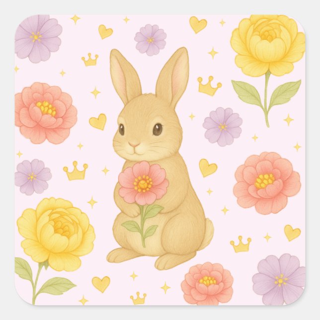 HIMEKARI Floral Bunny Sticker – Pink (Front)