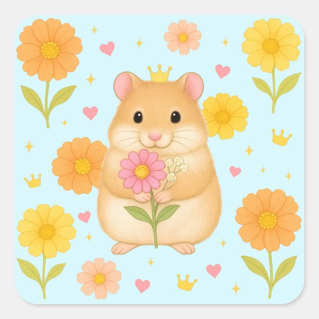 HIMEKARI Floral Hamster Sticker – Blue (Front)