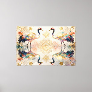 Himmlische Kraniche in Harmonie - Wasserfarben Canvas Print