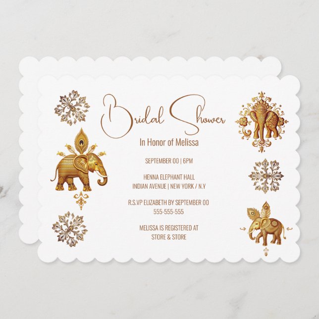 Hindi Indian elephant bride to be bridal shower Invitation (Front/Back)