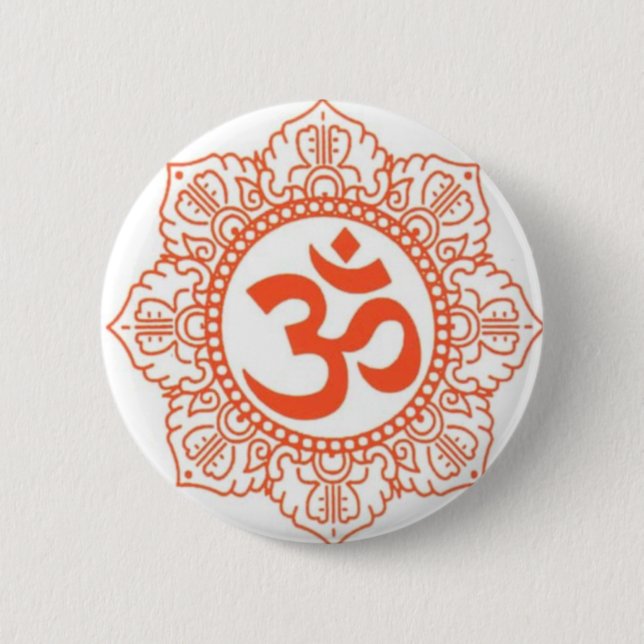HINDU - BUDDHA SYMBOLS OM,OHM 6 CM ROUND BADGE (Front)