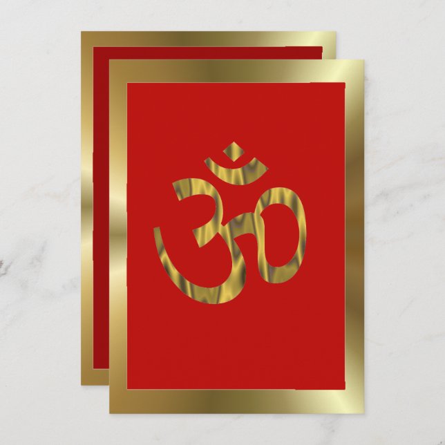 Hindu celebration Om red and gold Invitation (Front/Back)