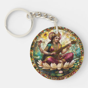 Hindu Deity Protection Saraswati Spiritual Energy  Key Ring