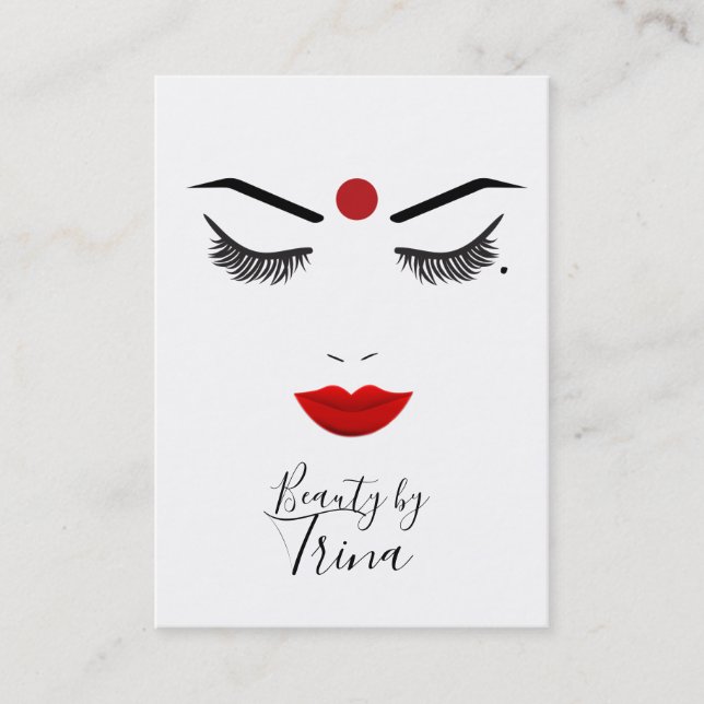 Hindu Dot Beauty Face Lashes & Red Lips Makeup Business Card (Front)