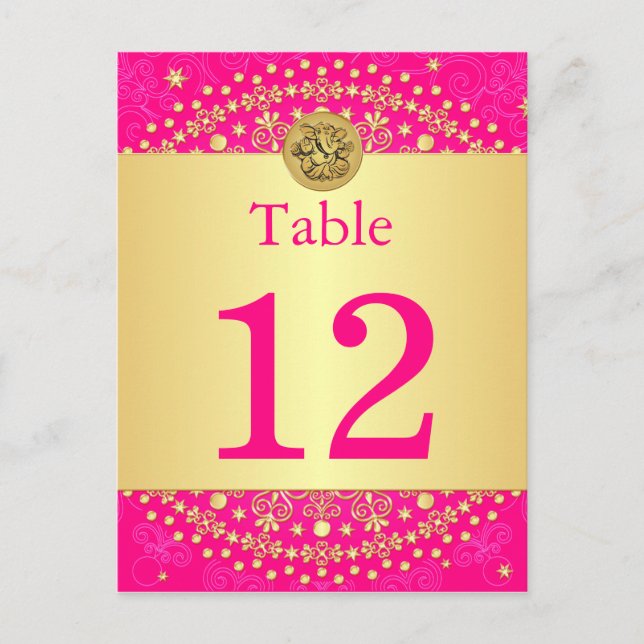Hindu Ganesh Pink, Gold Table Number Post Card (Front)