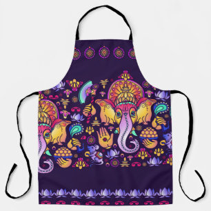 Hindu God Ganesha and Indian symbols in strip shap Apron