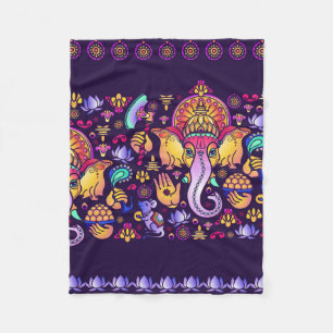 Hindu God Ganesha and Indian symbols in strip shap Fleece Blanket