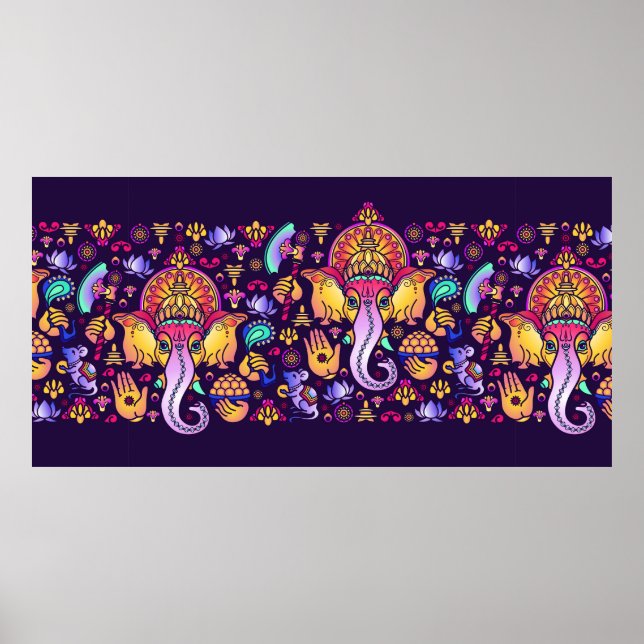 Hindu God Ganesha and Indian symbols in strip shap Poster (Front)