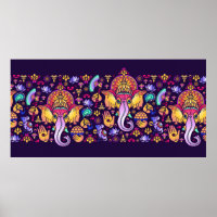 Hindu God Ganesha and Indian symbols in strip shap