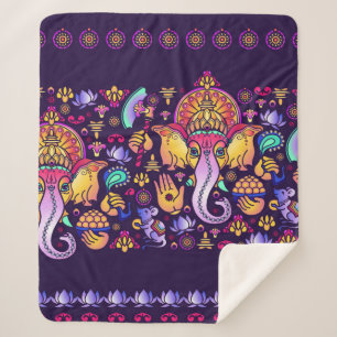 Hindu God Ganesha and Indian symbols in strip shap Sherpa Blanket