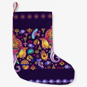 Hindu God Ganesha and Indian symbols in strip shap Small Christmas Stocking