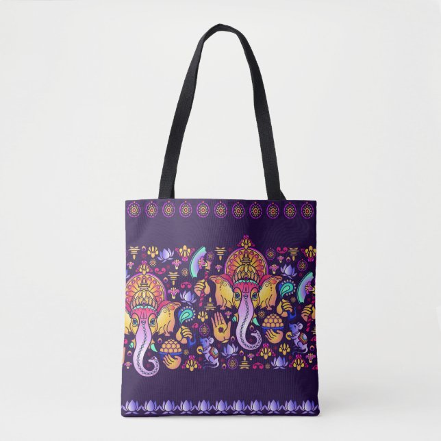 Hindu God Ganesha and Indian symbols in strip shap Tote Bag (Front)