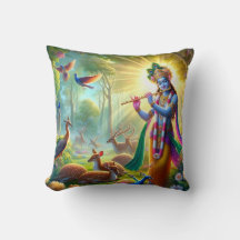 Hindu God Lord Krishna Pillow w/ Om design on back
