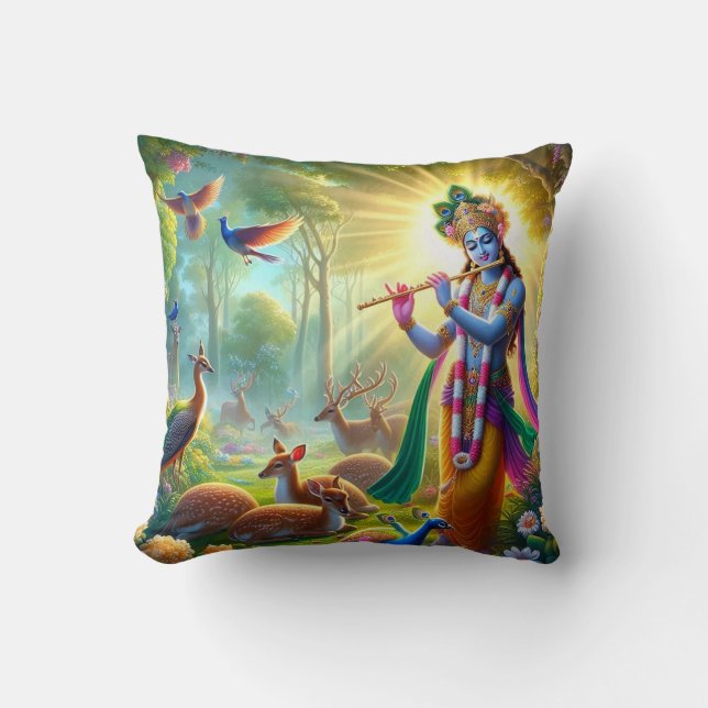 Hindu God Lord Krishna Pillow w/ Om design on back (Front)