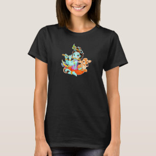 Hindu God Lord Shri Krishna With Cow And Bird T-Shirt