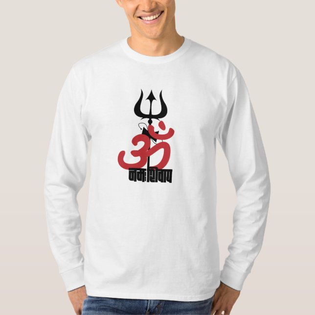 Hindu God Shiva Om Namah Shivay with Trident OM T-Shirt (Front)