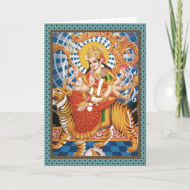 Hindu Goddess Durga With Tiger Cards (Front)