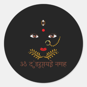 Hindu Goddess Durga Yoga With Sanskrit Mantra  Classic Round Sticker