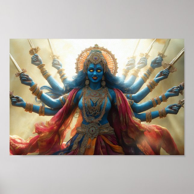 Hindu Goddess Kali Portrait Painting Shakti Art Poster (Front)