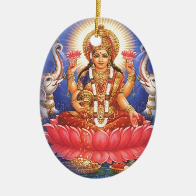 Hindu Goddess Laxmi Devi Mata Ceramic Tree Decoration (Front)