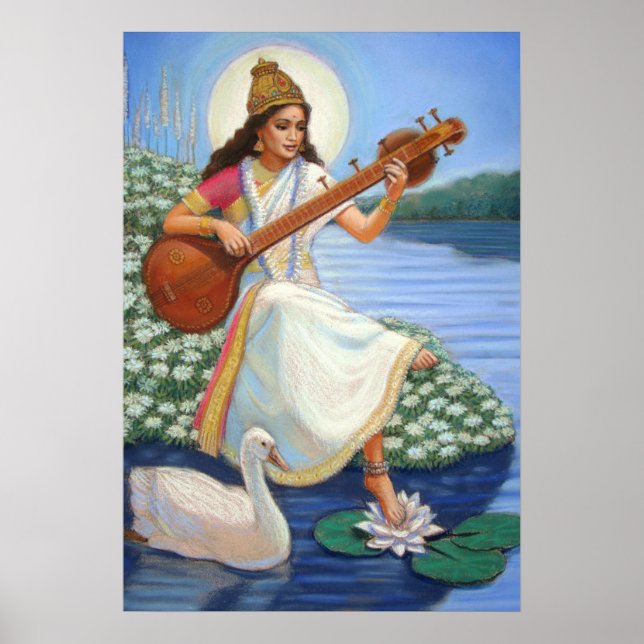 Hindu Goddess Saraswati Art Hinduism Poster Print (Front)