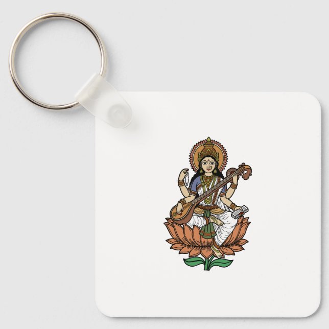 Hindu Goddess Saraswati Key Ring (Front)
