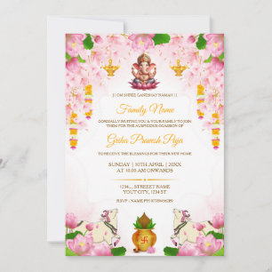 Hindu Griha Pravesh Puja Invitation, Editable Invitation