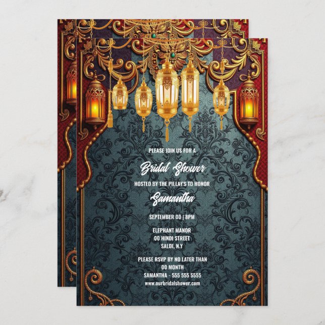 Hindu Hindi traditional indian lanterns floral  Invitation (Front/Back)
