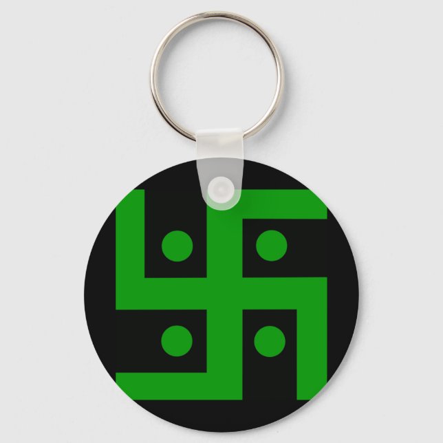Hindu swastika (green on black background) key ring (Front)