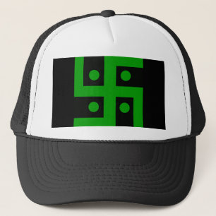 Hindu swastika (green on black background) trucker hat