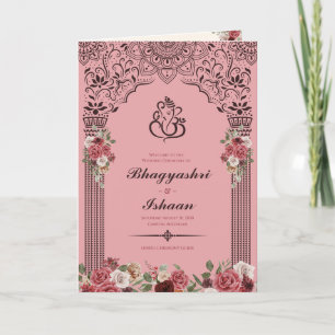 Hindu Wedding Ceremony Guide (Pink Red) Folded Programme