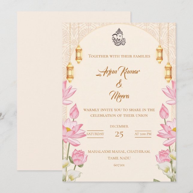 Hindu Wedding Invitation Templates Traditional (Front/Back)