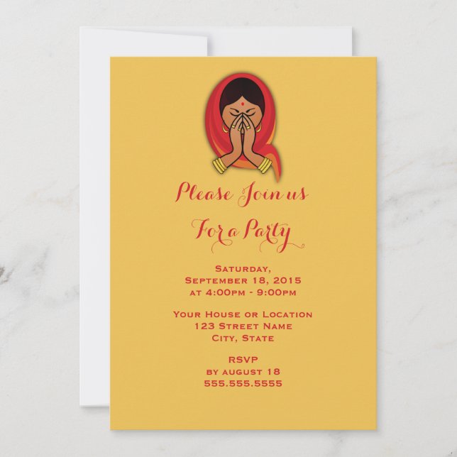 Hindu Woman in Namaste Pose tGeneric Party Invitation (Front)