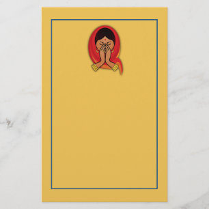 Hindu Woman with Head Scarf in Namaste Greeting Stationery