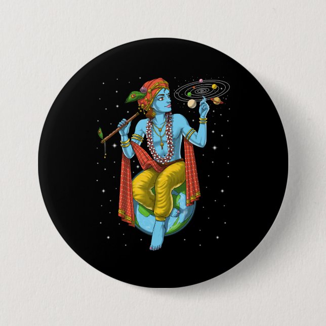 Hinduism Lord Krishna 7.5 Cm Round Badge (Front)