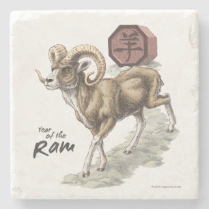 hinese Zodiac Year of the Ram Animal Art Stone Coaster